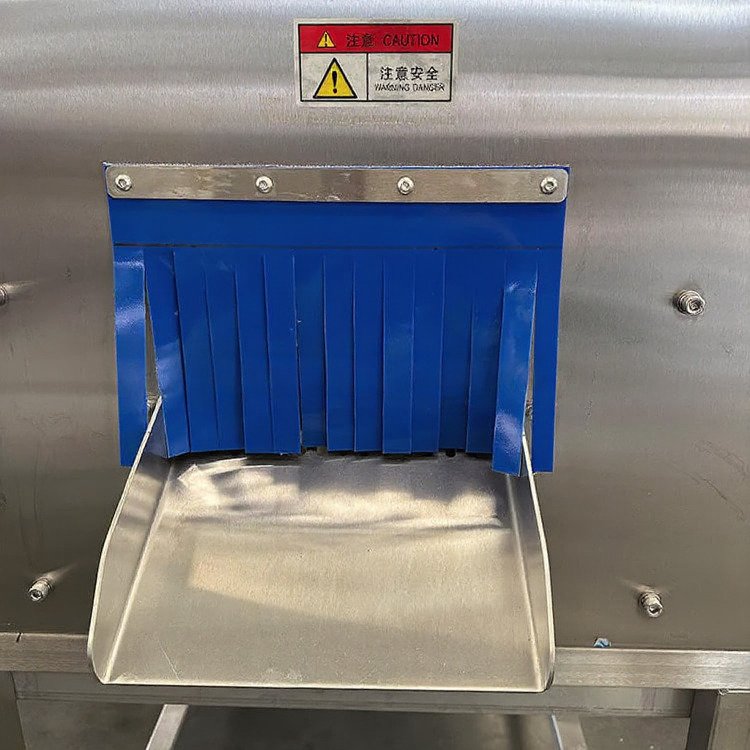 Discharge chute with strip curtain